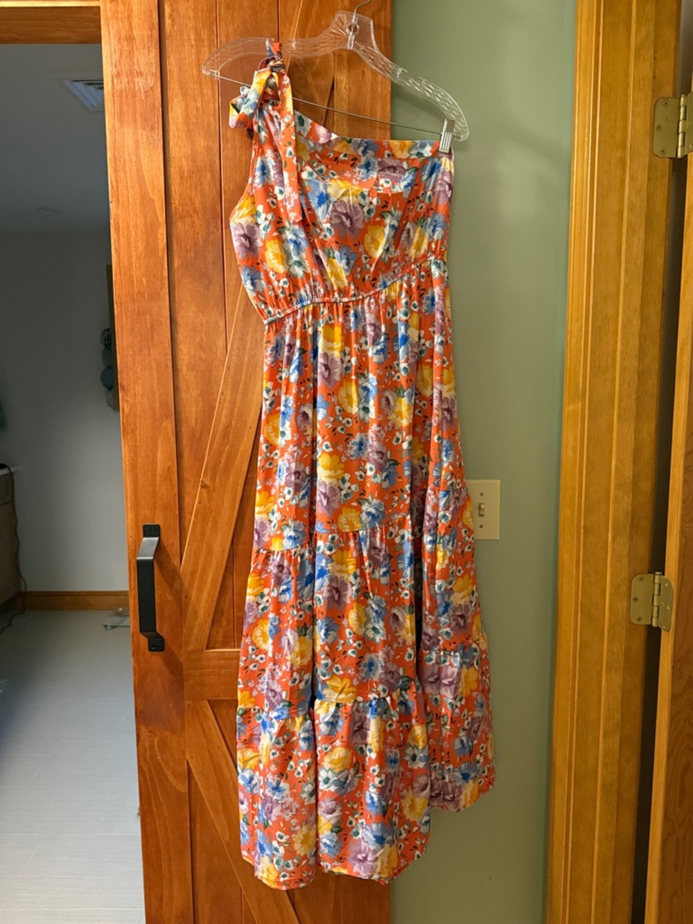 Floral One-Shoulder Orange Maxi Dress